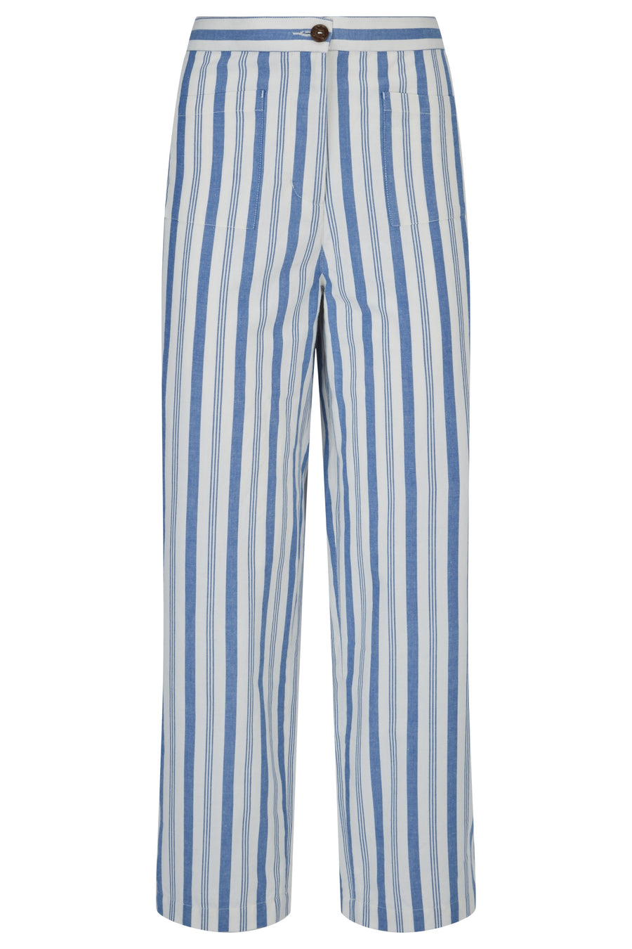 People Tree Pantalon à rayures de commerce équitable, éthique et durable en coton de Blue Stripe 100% biologique